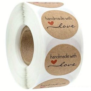 A2 Stickers 1" Handmade with Love 500ct Round Kraft Labels